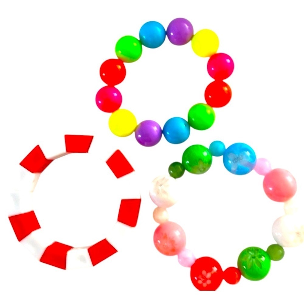 Stretch bracelet bundle, 3 item lot, Beaded, Playful, multicolor, colorful‍